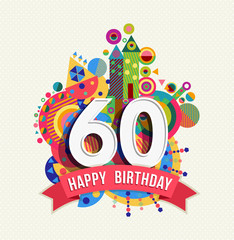 Fototapeta premium Happy birthday 60 year greeting card poster color