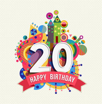 Happy birthday 20 year greeting card poster color