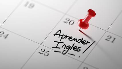 Concept image of a Calendar with a red push pin. Closeup shot of