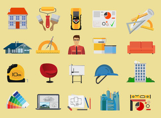 Architecture and Construction flat icons set