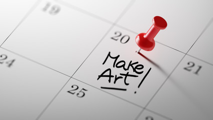 Concept image of a Calendar with a red push pin. Closeup shot of