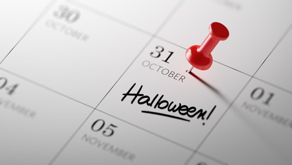 Concept image of a Calendar with a red push pin. Closeup shot of