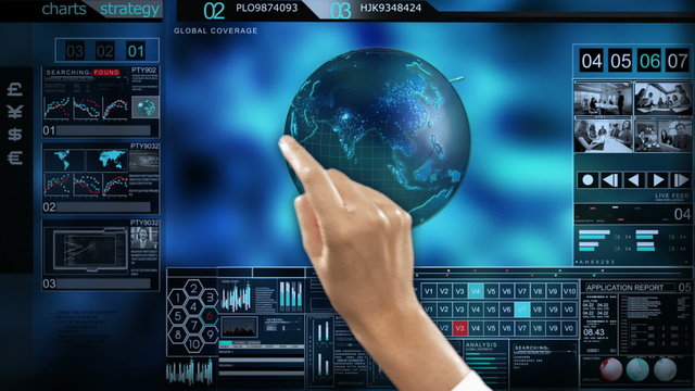 business stock motion graphics touchscreen global technology analysis hands map