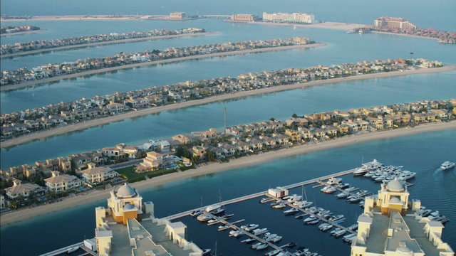 Aerial Dubai Palm Jumeirah luxury Homes Apartments UAE 