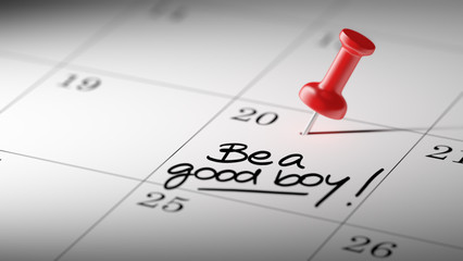 Concept image of a Calendar with a red push pin. Closeup shot of