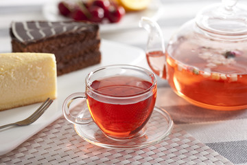 Herbal tea with cakes