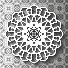 Paper lace flower, decorative snowflake, mandala, arabic ornament, 3D, vector