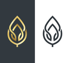 Vector leaf, golden shape and monochromatic one.