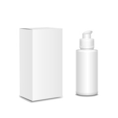 White cosmetics  or medicine  containers, bottle with a spray and box. 