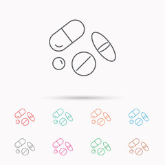 Pills icon. Medicine tablets or drugs sign.