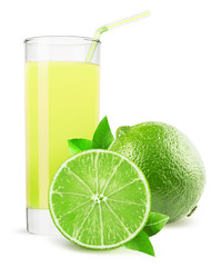 glass of lime juice isolated on white background