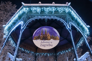 Advent in Zagreb sign on pavilion in Zrinjevac park in Zagreb, Croatia
