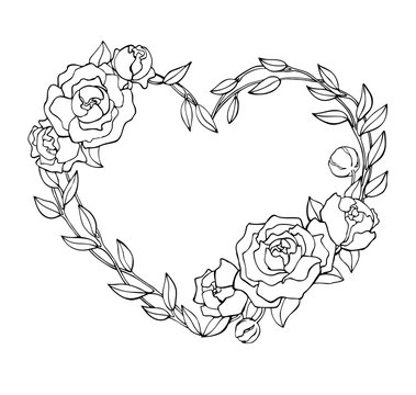 Hearts With Ribbons And Roses Drawings