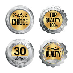 Fototapeta premium Silver and Gold Badges. Set of Four. Perfect Choice, Top Quality 100%, 30 Days Money Back, Genuine Quality.