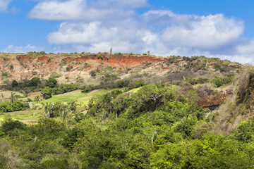 Fototapeta na wymiar Green landscape with red rocks in Madagascar