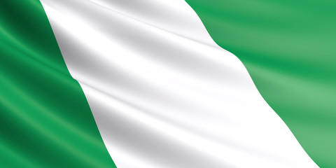 Flag of Nigeria waving in the wind.