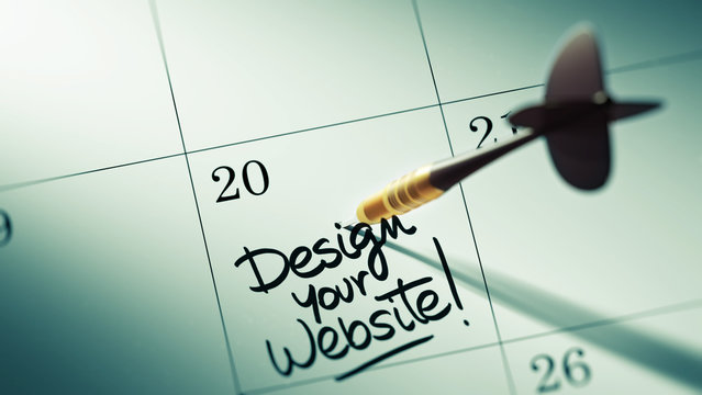 Concept image of a Calendar with a golden dart stick.. The words