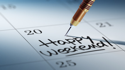 Concept image of a Calendar with a golden dart stick.. The words