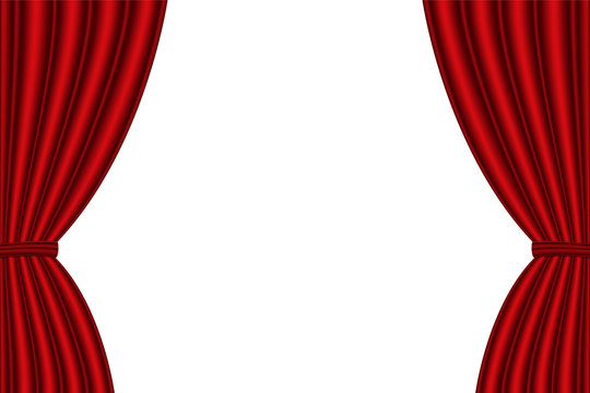 Red curtain opened on  white background. Vector illustration,EPS 10.