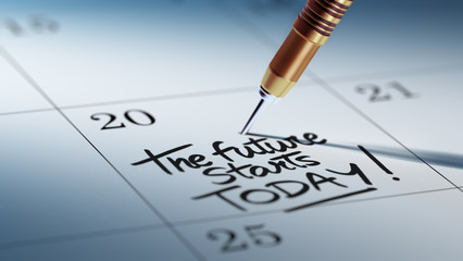 Fototapeta premium Concept image of a Calendar with a golden dart stick.. The words