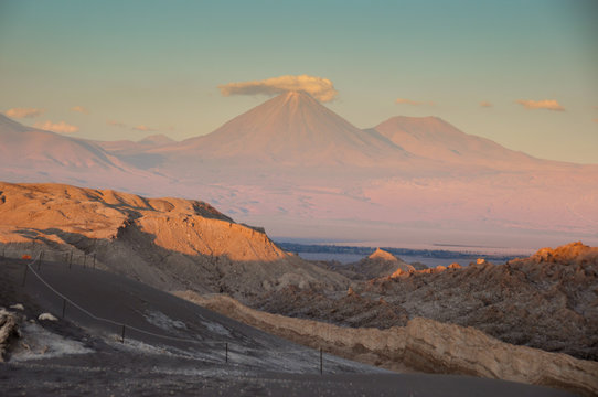 View of Volcan Licancabur from Valle de la Luna near San Pedro d