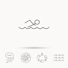 Swimming icon. Swimmer in waves sign.