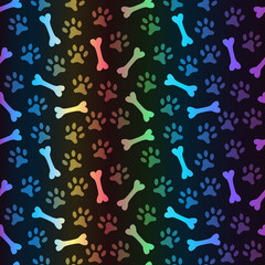 Animal spectrum seamless pattern of paw footprint