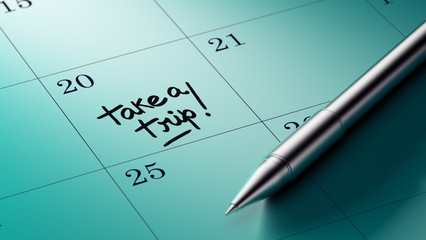 Closeup of a personal agenda setting an important date written w