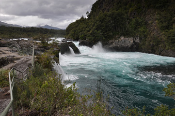 Fototapeta na wymiar Petrohue beautiful waterfalls with Osorno Volcano behind, Chile