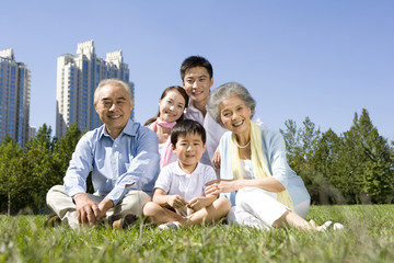 The whole family enjoying the park