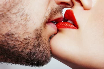 Foto op Plexiglas Man and woman lips wants to kiss © frameworks2014