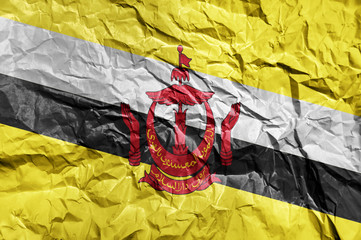 Brunei flag painted on crumpled paper background