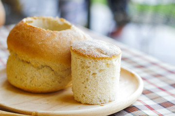 Stock Photo:.Sliced rye bread on a wooden table