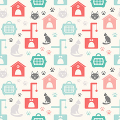 Animal seamless pattern of cat silhouettes.