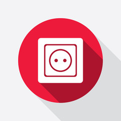 Electric plug icon. Power energy symbol. European standard. Round red circle flat icon with long shadow. Vector