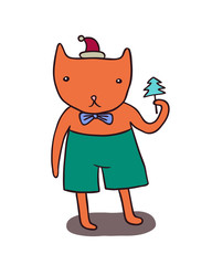 Cute Cat With Christmas Tree