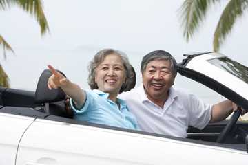 Happy Senior Couple In a Convertible