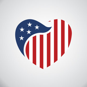 American Flag Inside Heart. Vector Logo