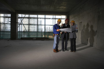 Businesspeople In Construction Site Wearing Hard Hats