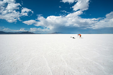 Photographer at Bonneville salt flats, Utah