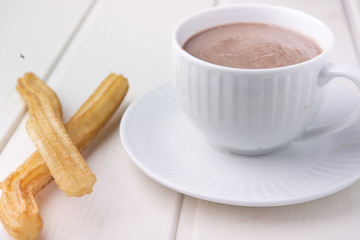 churros con chocolate, a typical Spanish sweet snack