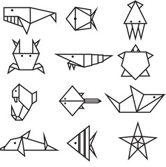 Under the sea origami, animal icon set