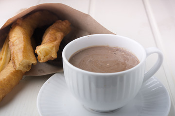 churros con chocolate, a typical Spanish sweet snack