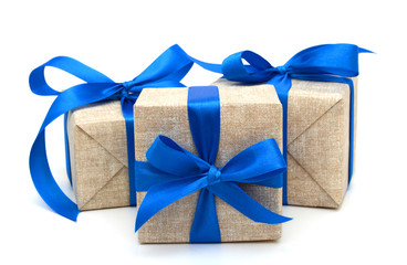 Gift wrapped blue ribbon