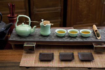Traditional Chinese tea set in a tea room