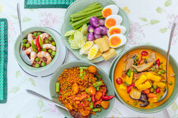 Thai Food / Roasted duck curry / THAI CHILI DIPPING SAUCE / Eggs fried catfish spicy ginger