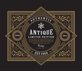 antique frame vintage border western label hand drawn engraving