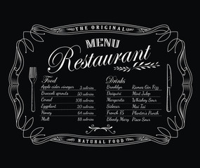 Restaurant menu blackboard vintage frame antique label hand draw