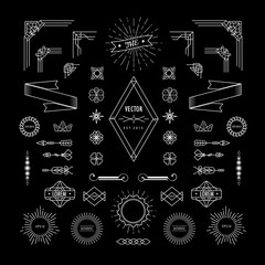 Set of linear thin line geometric shape vintage art deco retro w