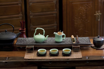 Traditional Chinese tea set in a tea room